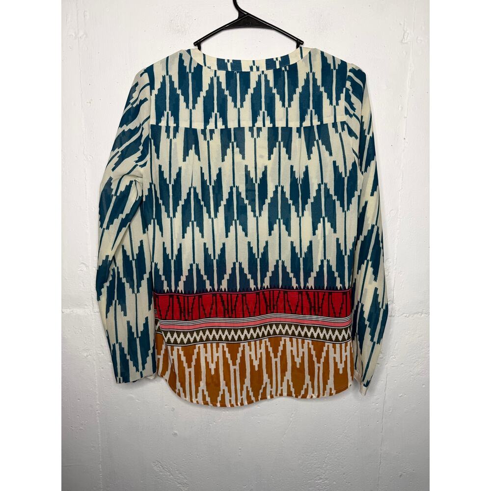 Maeve Anthropologie Women's Size 2 Long Sleeve V-Neck Ikat Aztec Print Blouse - Picture 2 of 6